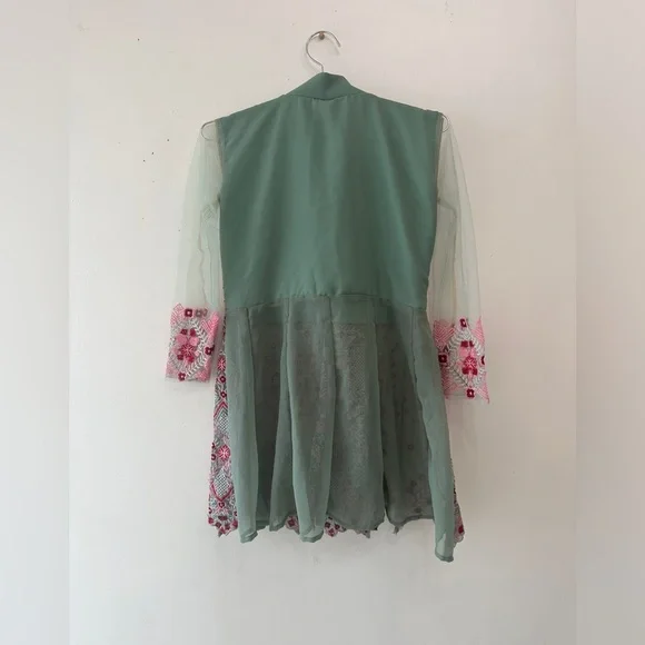 Embroidered Top - Long Sleeve Peplum Sheer - Size: Medium - Picture 2 of 8